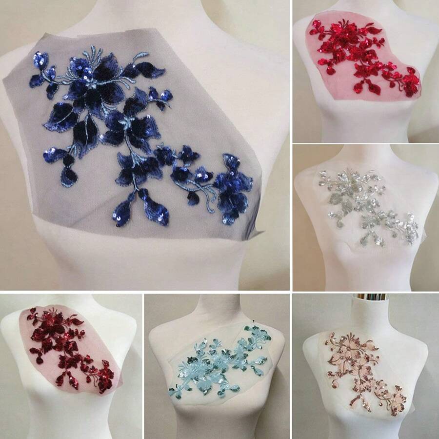 1 miếng vải thêu hoa ren sequin đính trang trí quần áo & trang trí may mặc - Nhiều màu - Xem 1