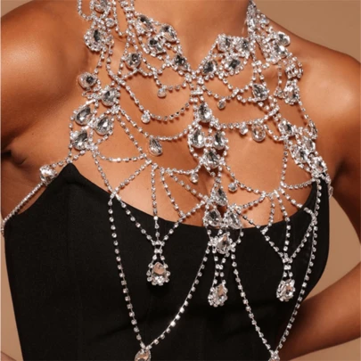 1 件性感水钻水滴胸链项链身体链配饰适合夜店派对