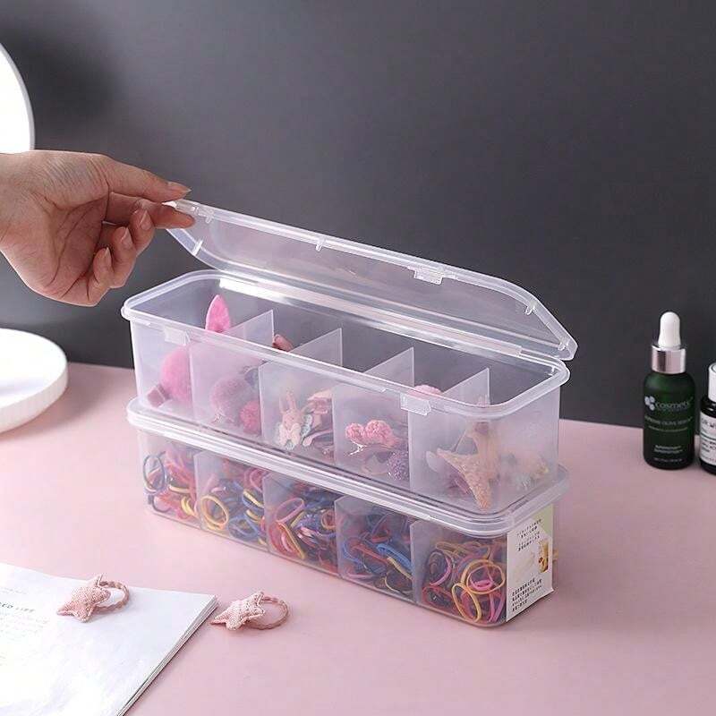 Plastic Hair Clip & Elastic Band Storage Box, Transparent Organizer Box