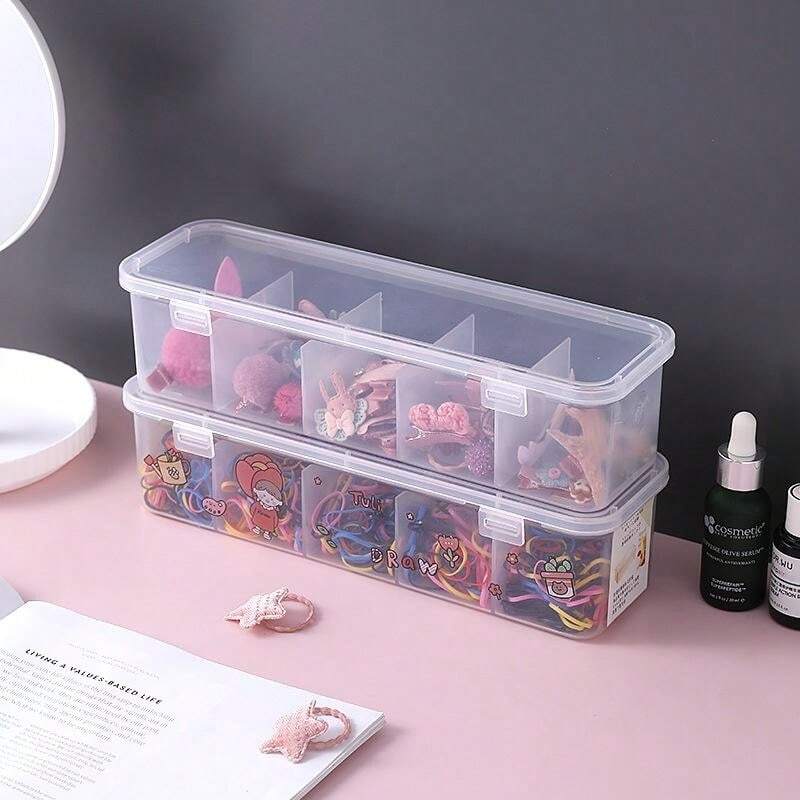 Plastic Hair Clip & Elastic Band Storage Box, Transparent Organizer Box