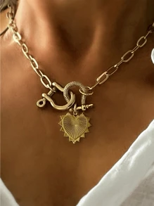 1 pieza de hebilla de herradura completa con rhinestones a la moda y hebilla de herradura lisa, collar con colgante desmontable en forma de corazón, es una opción imprescindible para los artículos de moda femenina, Día de San Valentín, mamá, madre, Día de la Madre, regalo