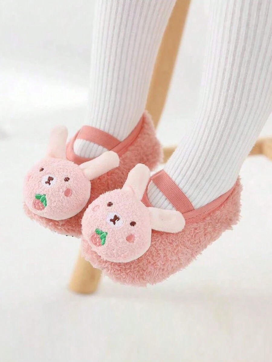 1 Pair Of Infant Shoes, Warm And Thick In Autumn And Winter, Cute Cartoon Design, Suitable For Indoor Slip-Resistant Learning To Walk, Soft Flat Shoes For Infants. - Pink - View 1