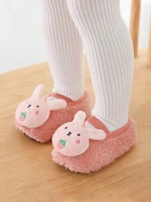 1 Pair Of Infant Shoes, Warm And Thick In Autumn And Winter, Cute Cartoon Design, Suitable For Indoor Slip-Resistant Learning To Walk, Soft Flat Shoes For Infants. - Pink - View 3