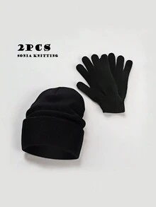 1 Bộ Mũ Và Găng Tay Màu Trơn, Bộ Acrylic Dệt Kim Unisex Cho Mùa Thu/Đông - nhiều màu - Xem 12