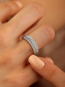 1枚S925纯银镶钻时尚戒指，优雅珠宝礼品 - 滿鑽圓環 - 查看 7