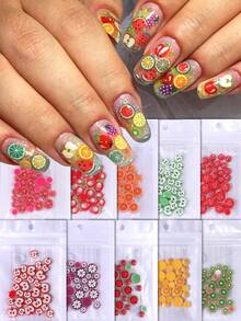 1 包混合尺寸 3D 水果美甲装饰薄片多彩夏季水果苹果草莓西瓜橙奇异果设计卡通可爱树脂美甲饰品装饰 DIY 沙龙美甲用品 - 彩色 - 查看 1