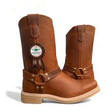 BOTA ESTILO CHOOPER VAQUERA CON ARGOLLAS EN PIEL RODEO CABALLERO MOTOCICLETA CON SUELA ANTI DERRAPE DE HULE - Naranja Quemada - Ver 3