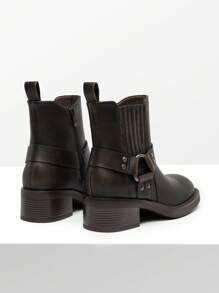DREAM PAIRS Women's Moto-Inspired Ankle Boots With Square Toe & Block Heel Pu Leather Short Boots With Side Zipper Retro Motorcycle Boots - 棕色 - 查看 7