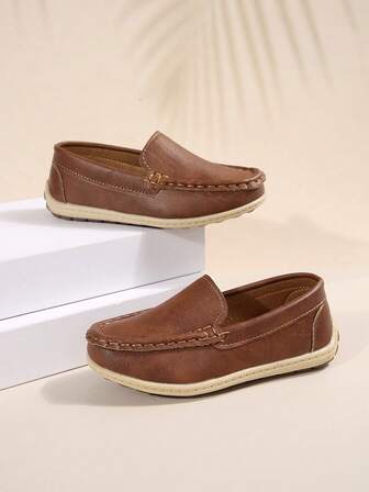 Boys Flats Slip-On Loafers Small Leather Shoes,Fashion Soft Sole Casual Slouchy Slip-On Vintage British Style Sneakers Boat Shoes For Spring/Autumn