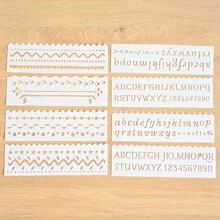Pack Of 8 PP Letter Templates, Reusable Hollow Letter Wipe Sheets With Lace, Leaves, Cars, Weather, Animal Designs For DIY Journaling And Crafting - 2x7 Inch Painting Template Set Back To School,Back To School,School Supplies
