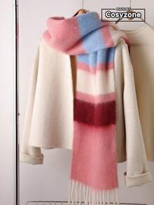 1 chiếc khăn choàng tua rua bằng vải Mohair họa tiết sọc Dopamine Ombre đa năng tối giản dành cho nữ, phụ kiện ngoài trời thời trang giúp giữ ấm vào mùa thu/đông - Nhiều màu - Xem 1