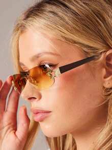 1 件时尚星形无框时尚眼镜，优雅精致，休闲百搭，适合在各种场合佩戴，作为女士时尚眼镜时尚基础秋冬女装衣服商务休闲礼品女士海滩配饰时尚眼镜太阳镜 - 金框棕色鏡片 - 查看 2