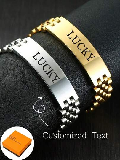Men's ID Tag Bracelet, Customizable Engraved Heartfelt Message, Comes With Chain, Minimalist Daily Wear, Includes Gift Box, Suitable For Valentine's Day, Birthday, Mother's Day Or Everyday Gift
