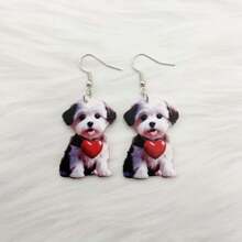 1pair Charming Black Dog Acrylic Earrings - Cute Cartoon Style, Suitable For Party, Wedding And Gift