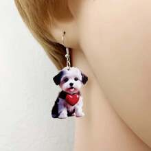 1pair Charming Black Dog Acrylic Earrings - Cute Cartoon Style, Suitable For Party, Wedding And Gift