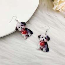 1pair Charming Black Dog Acrylic Earrings - Cute Cartoon Style, Suitable For Party, Wedding And Gift