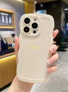 1pc Personalized Wavy Creative Phone Case, Customizable Letter Name Design, Minimalist Chic Couples Phone Case Soft Cover For IPhone 16 15 14 Pro Max 13 12 11 Plus, Suitable For Valentine's Day, Birthday, Holiday Gifts For Him/Her, Anniversary Wedding Gifts For Parents (TPU, Foil Stamping)