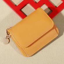 Ví ngắn màu trơn cổ điển, ví đựng thẻ tín dụng gấp gọn, ví chống RFID, ví gấp ba siêu mỏng có ngăn khóa kéo và móc chìa khóa, ví nữ, ví cầm tay, ví nhỏ - Nhiều màu - Xem 12