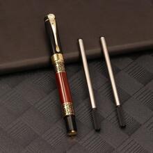 1 chiếc bút bi kim loại rỗng kiểu văn phòng bằng gỗ sơn mài vàng cổ điển có ống mực đen, đi kèm hộp quà màu đen và bạc, món quà tuyệt vời nhất cho nam giới - màu đen - Xem 12