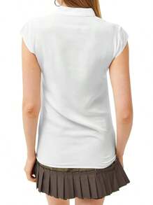 Womens Tops Summer Cap Sleeve V Neck Shirts Business Casual Solid Color Basic 2024 Blouses Tops - trắng - Xem 2