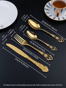 4pcs Stainless Steel Flatware Set, Royal Golden Hollow Out Cutlery Set For Party ,Kitchen,Christmas Gift