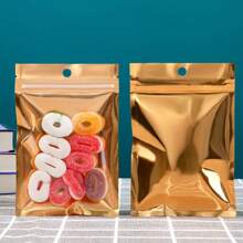 100pcs Resealable Gift Bags For Jewelry Storage, Mini Zipper Colorful Foil Pouches, Polymer Film Sample Bags, Suitable For Party, Food, Candy Storage, Back To School, Valentine's Day And Other Occasions - Gold - View 4