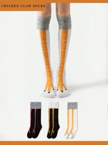 1/2/3/6 Pairs Of Random Autumn And Winter Style Funny And Fun Chicken Claw Socks Gym Home Outdoor Sports Dress Party Fun Dress Boys And Girls Campus Daily Soft, Skin Friendly, Comfortable, Breathable, Warm Men And Women Couple Long Socks, Cozy - Multicolor - View 2