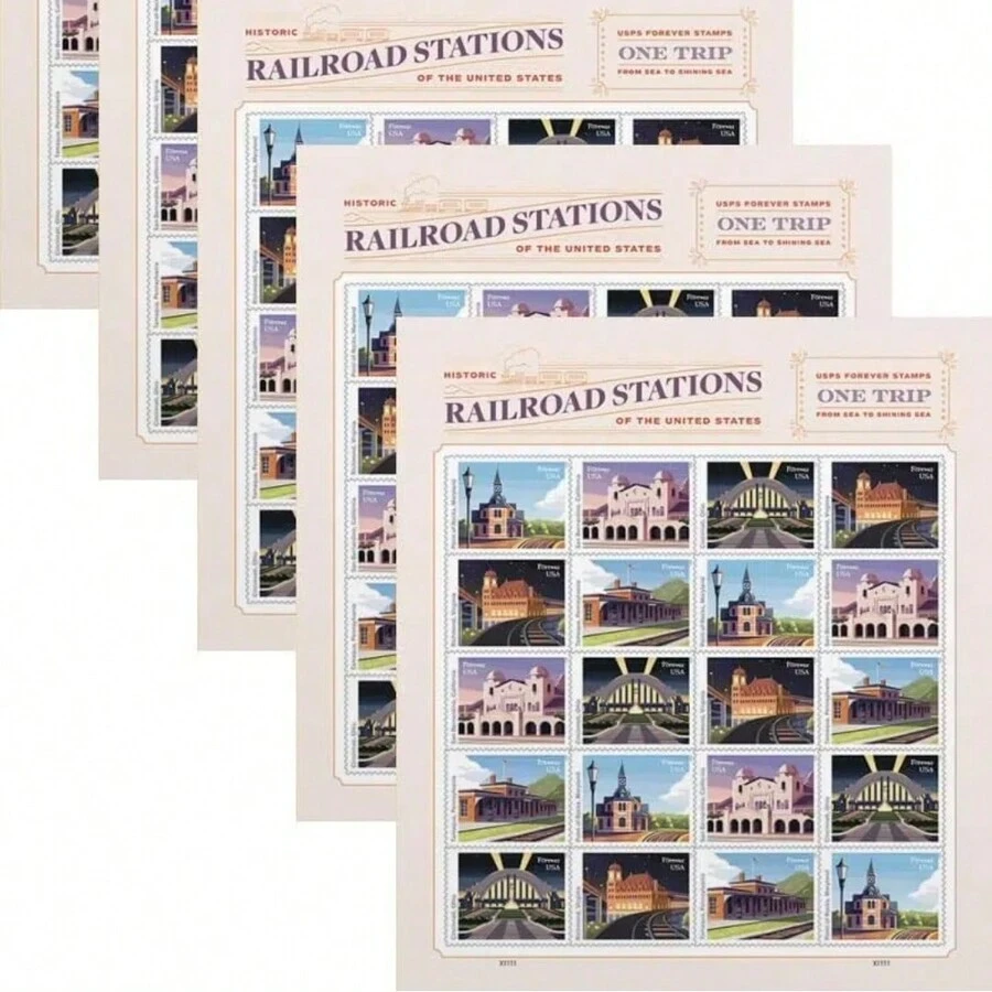 Railroad Stations POSTCARD Forever Postage Stamps US Postal American