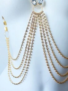 时尚性感金色水钻空心方形胸链 - 金色 - 查看 3