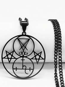 Dây chuyền mặt tròn bằng thép không gỉ Satan Pentagram rỗng Lilith Pentacle Sigil Of - vòng cổ - Xem 4