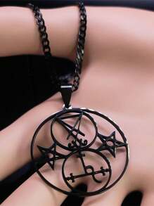 Dây chuyền mặt tròn bằng thép không gỉ Satan Pentagram rỗng Lilith Pentacle Sigil Of - vòng cổ - Xem 5