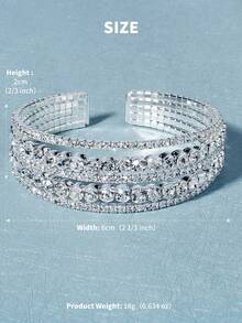 五线水钻弹力手链，开口闪亮手链，时尚珠宝，适合日常百搭佩戴 - 銀色 - 查看 5