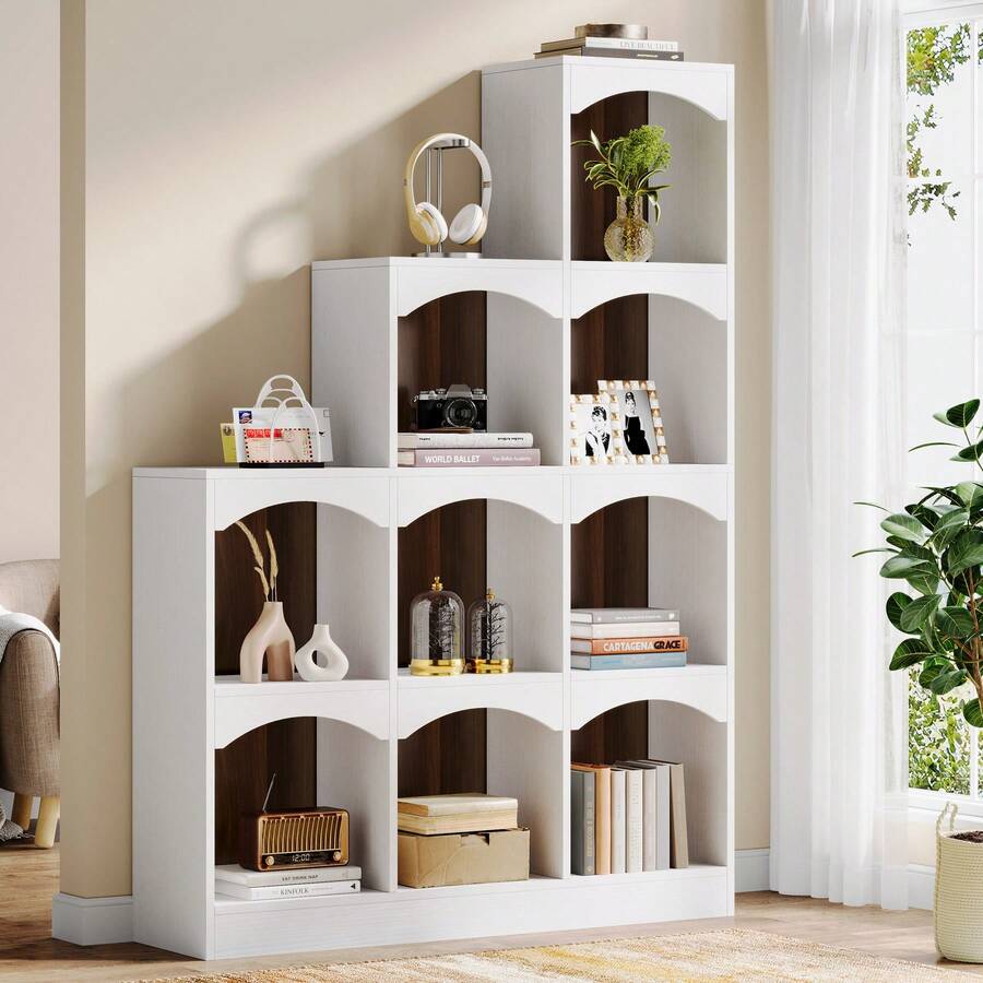 LITTLE TREE LITTLE TREE Modern 9 Cubes Bookshelf, Modern White LShaped