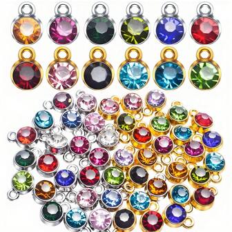 24/48 st Små Birthstone Berlocker Runde Strass Berlocker Birthstone Berlocker Dingla hängen med ringar Smyckestillbehör