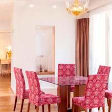 6-Seater Chair Cover Kit For Kitchen Dining Room Printed Gel Mesh Offer - Red - View 3