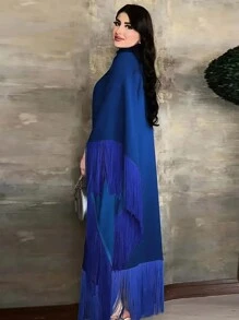 Effen kleur staande kraag kwastjes lange bescheiden lange mouwen abaya Arabische jurk voor dames, kaftan