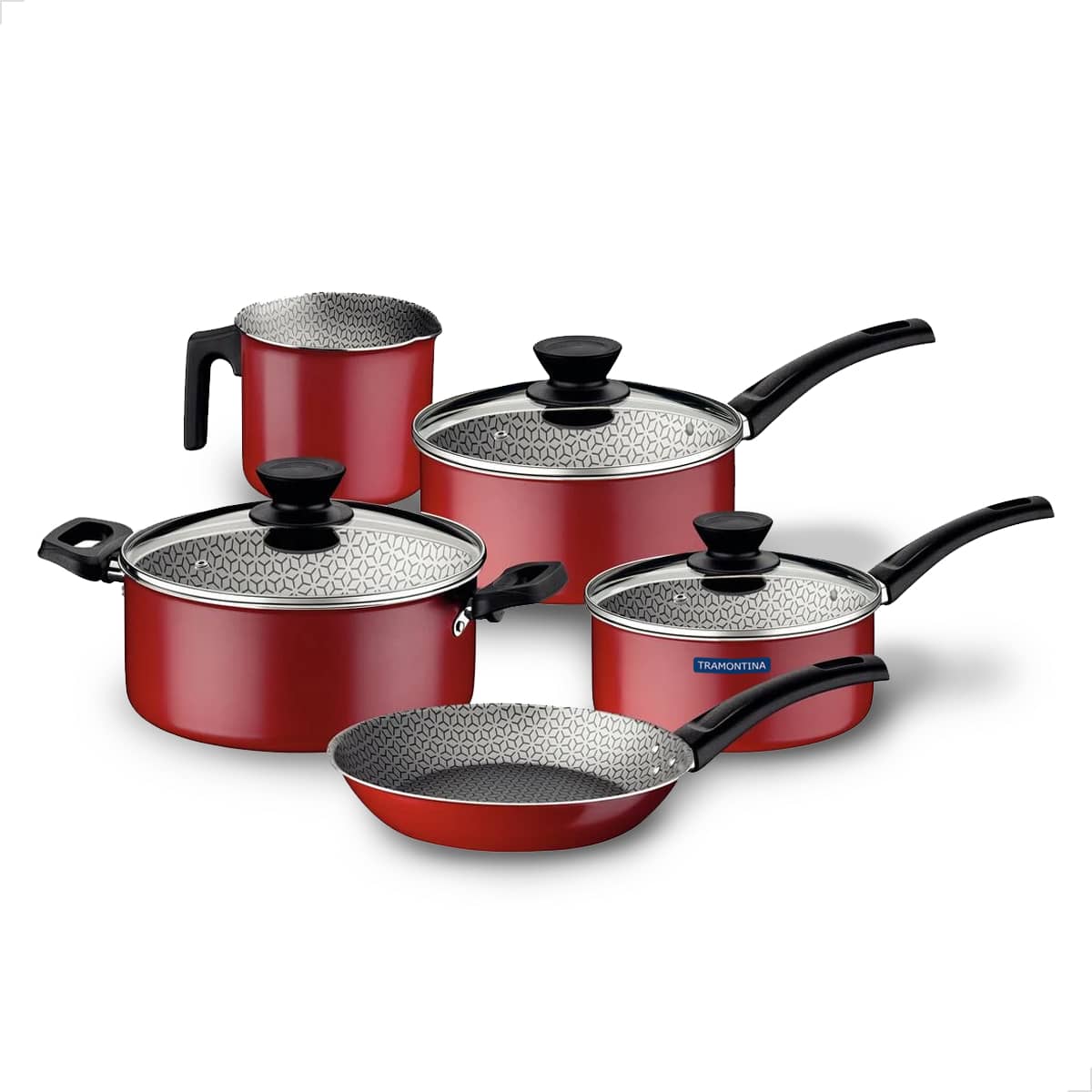 Coimbra 5-Piece Aluminum Cookware Set With Starflon Max Nonstick Coating And Tempered Glass - 紅色 - 查看 1
