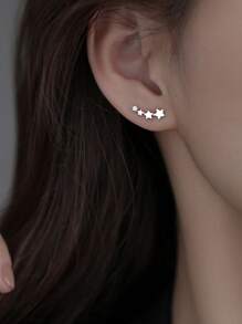 2 对精美时尚星形耳钉女士简约珠宝配饰 - 銀色 - 查看 3