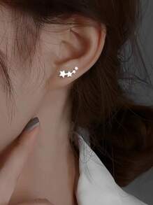 2 对精美时尚星形耳钉女士简约珠宝配饰 - 銀色 - 查看 8