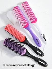 Peigne de mariage personnalisé Peigne personnalisé à neuf rangées Brosse démêlante 1/4 pièces pour cheveux naturels Brosse à cheveux personnalisée gravée Peignes à cheveux bouclés pour salon Convient à tous les types de cheveux pour femmes et hommes Cadeau, Brosse à cheveux / Peigne à cheveux (noir, blanc et violet)
