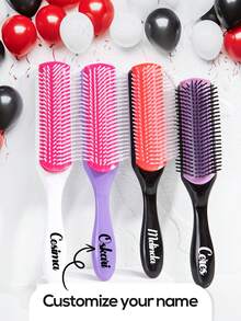 Peigne de mariage personnalisé Peigne personnalisé à neuf rangées Brosse démêlante 1/4 pièces pour cheveux naturels Brosse à cheveux personnalisée gravée Peignes à cheveux bouclés pour salon Convient à tous les types de cheveux pour femmes et hommes Cadeau, Brosse à cheveux / Peigne à cheveux (noir, blanc et violet)