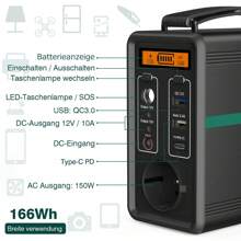 Swarey Station d'alimentation portable SWAREY 150 W (valeur de crête 300 W), station d'alimentation solaire, 166 Wh/52 000 mAh, générateur d'alimentation, générateur de stockage d'énergie solaire, chargeur de batterie, alimentation de secours d'urgence pour 16 15 14 13 12 11/Pro/Max/Plus/Mini/8/SE/X/XS, Airpod 4/3/2/Pro2/Pro
