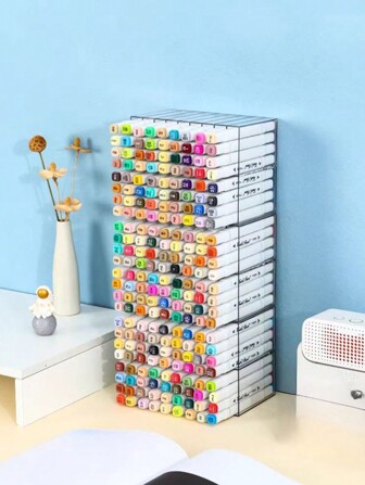 1-Piece Set Of Marker Pen Storage Box Desktop Watercolor Pen Compartment Storage Rack, Simple Transparent 18 Holes Rectangular Storage Box Storage Box, Can Store 72 Marker Pen, For Office/Classroom/School/Bedroom/Desk.