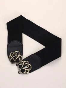 1 件女士弹力时尚腰带 - 松紧腰带，古铜色金属扣，适合连衣裙、休闲装，日常配饰 - 黑色 - 查看 2