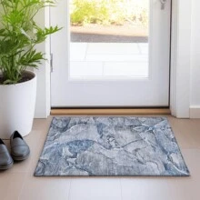 HomeRoots 2' X 3' Blue And Gray Abstract Washable Non Skid Indoor Outdoor Area Rug