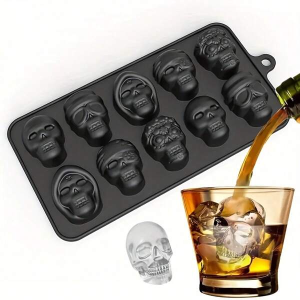 1pc Skull Head Shape Ice Cube Tray, 4 Grids, Creative DIY Ice Mold, Diamond Design Ice Cube Mold For Summer Drinks, Halloween Party Supplies