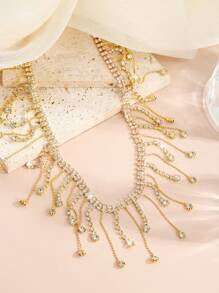 1pc Women Rhinestone Decor Necklace, Jewelry For Party, Wedding And Formal Occasions - Yellow Gold - View 3