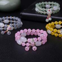 2 chiếc/1 bộ hạt tùy chỉnh nhẹ sang trọng kiểu Trung Hoa mới đào hoa thủy tinh quà tặng tiệc thời trang cho phụ nữ vòng tay - Nhiều màu - Xem 3