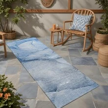 8' Runner Blue Abstract Washable Non Skid Indoor Outdoor Runner Rug - Blue - View 1