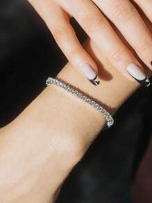 1 件闪耀 3 毫米锆石网球手链女士 S925 纯银迷人情人节精美女士珠宝礼物